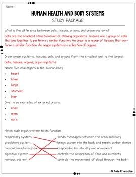 Human Health And Body Systems Study Guide And Unit Test By Folie Francaise