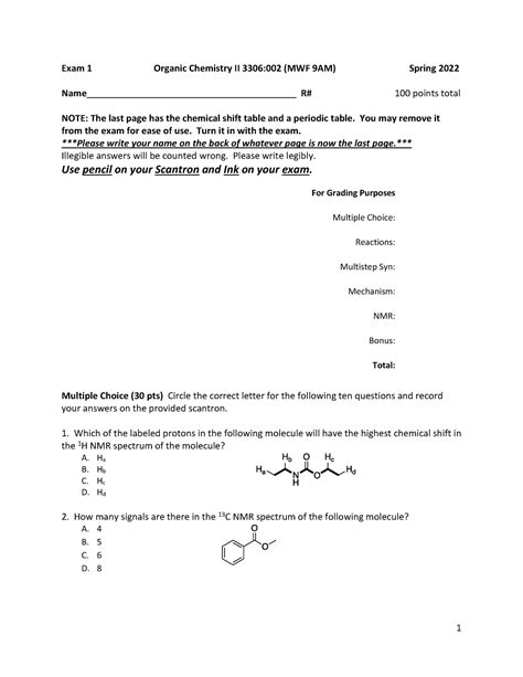 Ochem Exam Review Partial Exam Organic Chemistry Ii