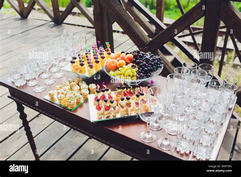 Beautiful Catering Banquet Buffet Table Decorated In Rustic Style In