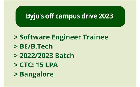 Byjus Off Campus Drive Software Engineer Trainee Be B Tech