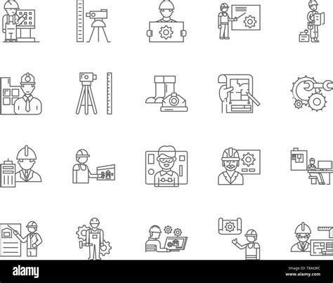 Engineering And Surveing Services Line Icons Signs Vector Set Outline Illustration Concept