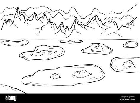 Doodle paisaje de fantasía alienígena con grandes cráteres página para