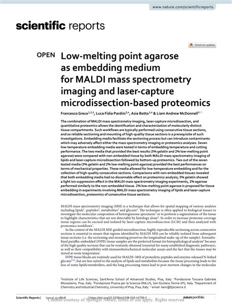 Pdf Low Melting Point Agarose As Embedding Medium For Maldi Mass