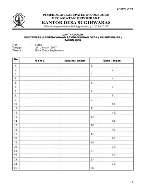 Detail Contoh Daftar Hadir Koleksi Nomer