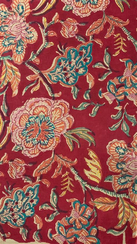 Red Floral Print Fabric by the Yard Indian Hand Block Printed - Etsy