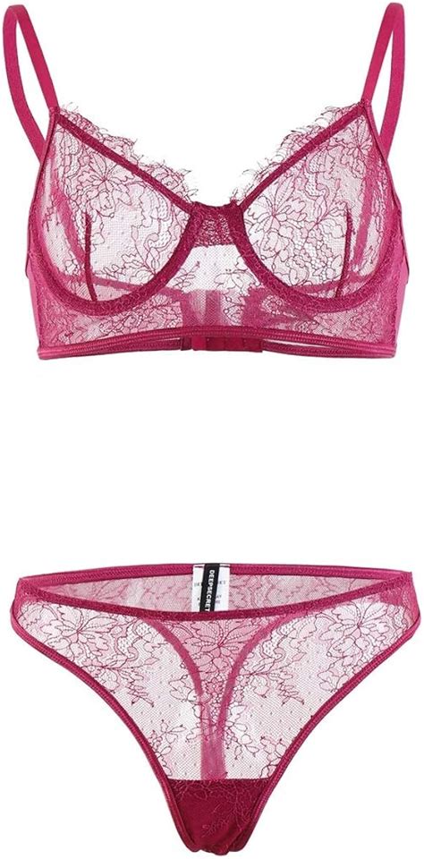 Deepsecret Women Lingerie Floral Sexy Eyelash Lace Push Up Bra Briefs