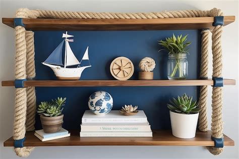 Premium Photo Coastal Nautical Rope Shelving