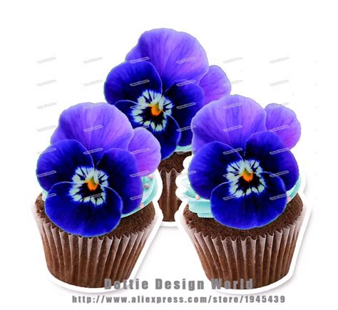 24 Navy Blue Pansy Flower Edible Cake Topper Wafer Rice Paper Pancies