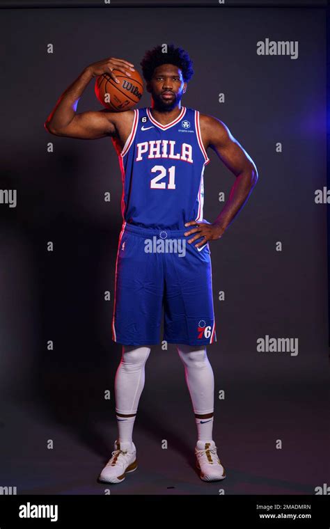 Philadelphia 76ers Joel Embiid Poses For A Photograph During Media Day