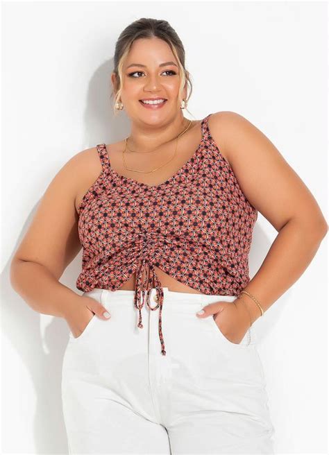 Blusa Geom Trica Laranja Amarra O Plus Size Marguerite