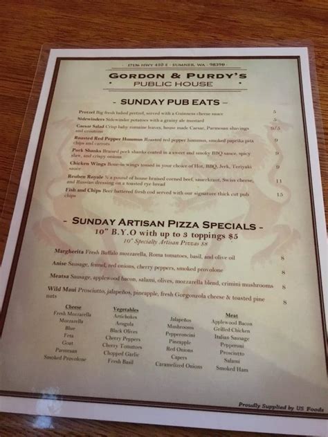 Menu at Purdy's pub & bar, Sumner, 64th St E