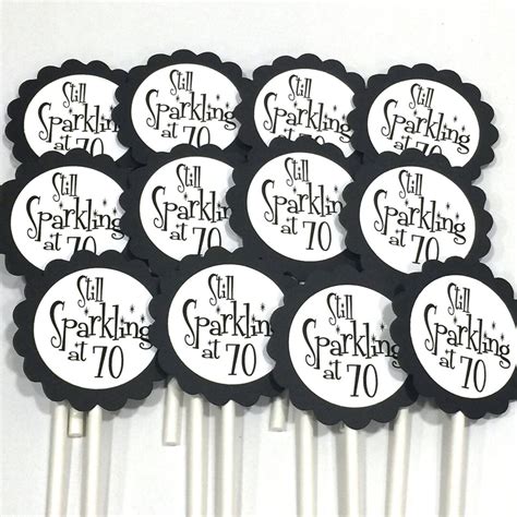 70th Birthday Cupcake Toppers Still Sparkling At 70 Black And White Or