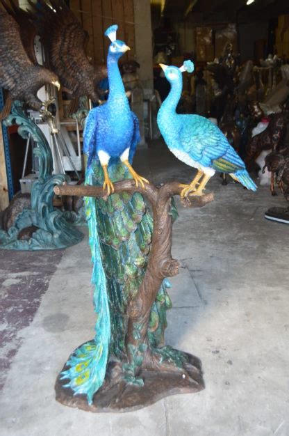 Pair Of Peacocks On A Tree Bronze Statue Size 30l X 27w X 66h Nifao