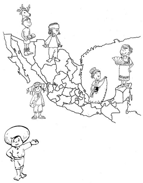 Mapa De M Xico Con Sus Trajes T Picos Para Colorear Dibujo