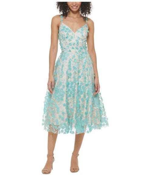 Eliza J Floral V Neck Sleeveless Fit And Flare Dress In Blue Lyst