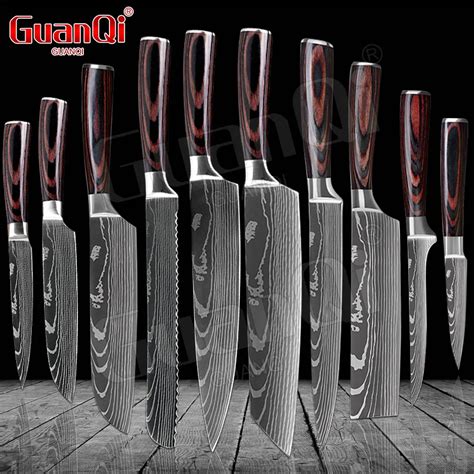 Professional Kitchen Knives Sets Sharp Cleaver Slicing Knife Wood