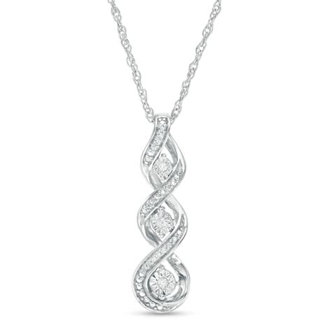 Diamond Accent Linear Three Stone Cascading Infinity Pendant In