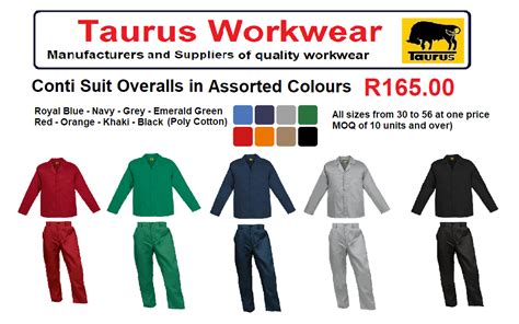 Conti Suit Overalls In Assorted Colours Taurus Workwear