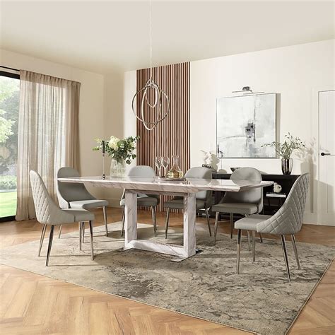 Tokyo Extending Dining Table Ricco Chairs Grey Marble Effect