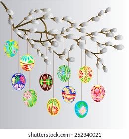 Pussy Willow Branch Multi Colored Easter Stock Vector Royalty Free