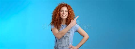 Motivated Good Looking Confident Redhead Curly Girl Dungarees Feel Empowered Showing Woman Deal