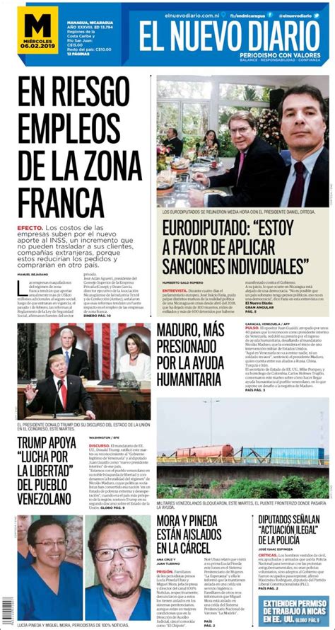 Portada Miércoles 06 De Febrero El Nuevo Diario Nicaragua Alnavío