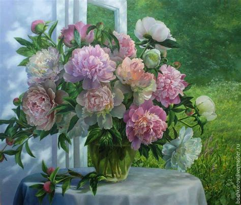 Живопись: Художник Дмитрий Бочкарёв Пионы у окна | Flower painting ...