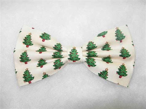 Christmas Bow Tie Mini Christmas Trees On Ivory White Pre Tied Bow