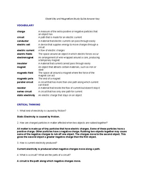 Electricity And Magnetism Webquest Answer Key