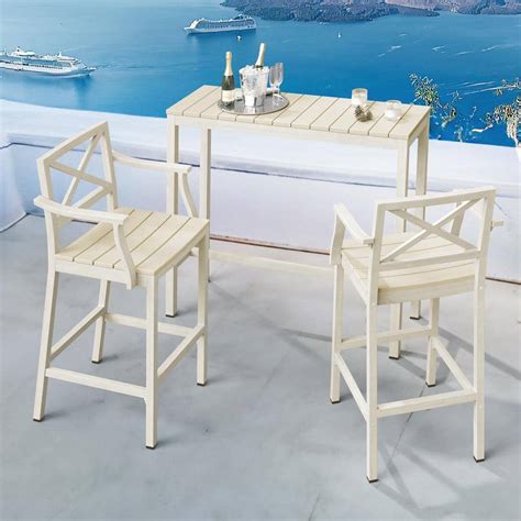 LUE BONA 3 Piece 45 Beige Outdoor Dining Table Set Aluminum Outdoor