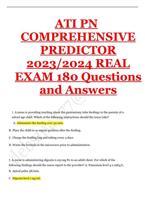 Ati Pn Comprehensive Predictor Real Exam Questions And Answers