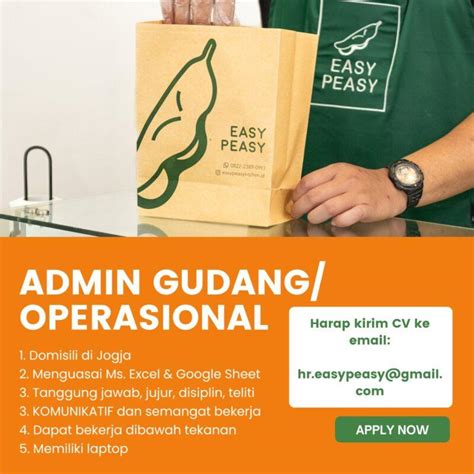 Lowongan Kerja Admin Gudang Operasional Di Easy Peasy DUPLICATE