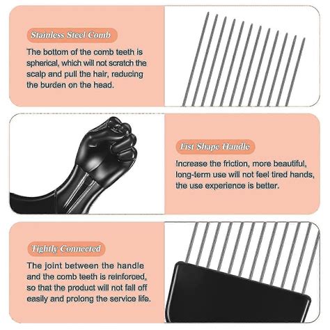 Afro Pick Comb Metal Pick Comb Plastic Afro Pick Hair Comb Wide Tooth