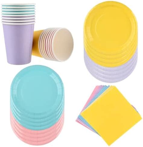 ANNTIM 48 Pack Colorful Party Plates Cups And Napkins Set Disposable