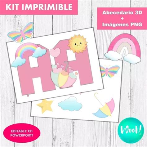 Kit Imprimible Letras 3d Editables Arcoíris Lluvia De Amor en venta en