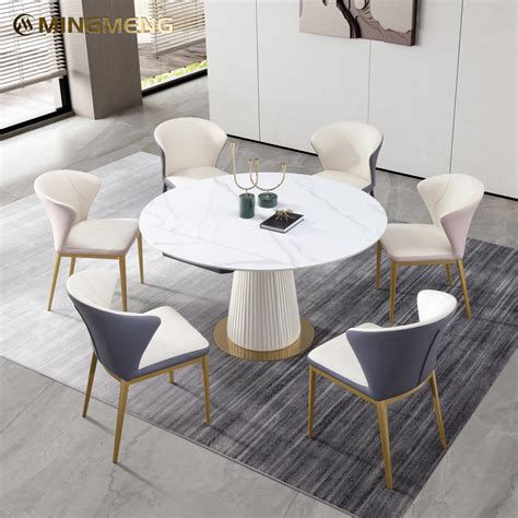 Modern Adjust Expanding Dining Table Set Round Rectangle Extendable Rock Slab Dining Room ...