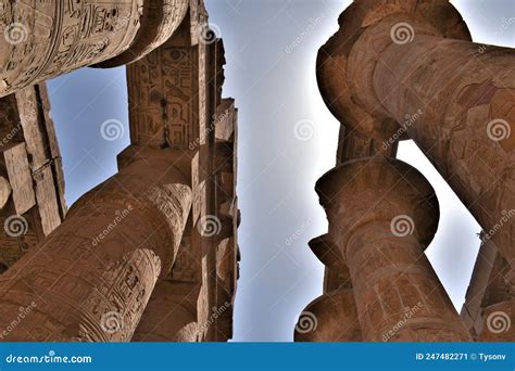 Scene From Ancient Egyptian Temples On The Nile River In Egypt Stock