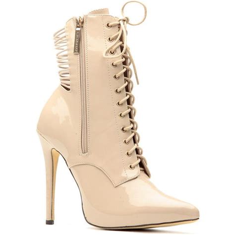 Nude Patent Lace Up Pointed Toe Booties