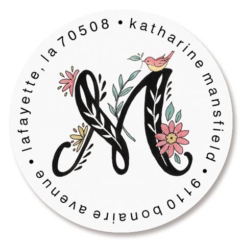 Floral Monogram Round Return Address Labels (4 Designs) | Colorful Images