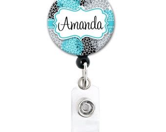 Retractable ID Badge Holder Personalized Name Floral Steth Etsy