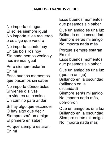 Letra Canciones De Amigos Amigos Enanitos Verdes No Importa El