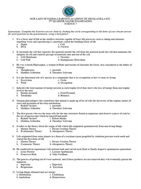 For Each Question On The Questionnaire Using A Dark Pencil Download Free Pdf Cell Biology