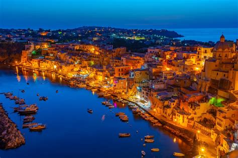 Sunset View Of Marina Di Corricella At Italian Island Procida Stock