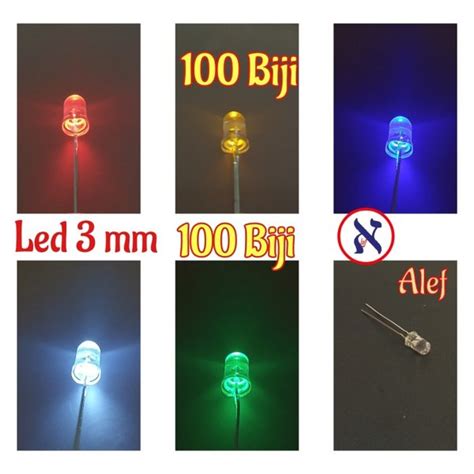 Jual Led Clear Putih 3 Mm Nyala Merah Biru Kuning Hijau Putih100 Biji