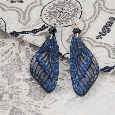 Boucles D Oreilles Ailes De F E Bleues Brillantes Etsy France