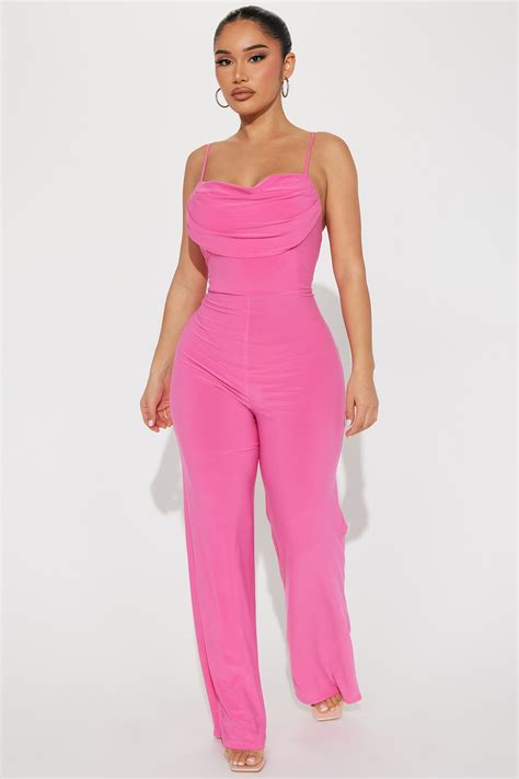 Candice Cowl Neck Jumpsuit Hot Pink Fashion Nova