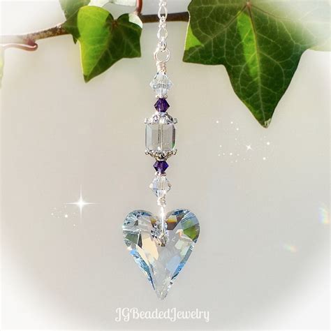 Crystal Blue Purple Heart Swarovski Suncatcher JGBeads