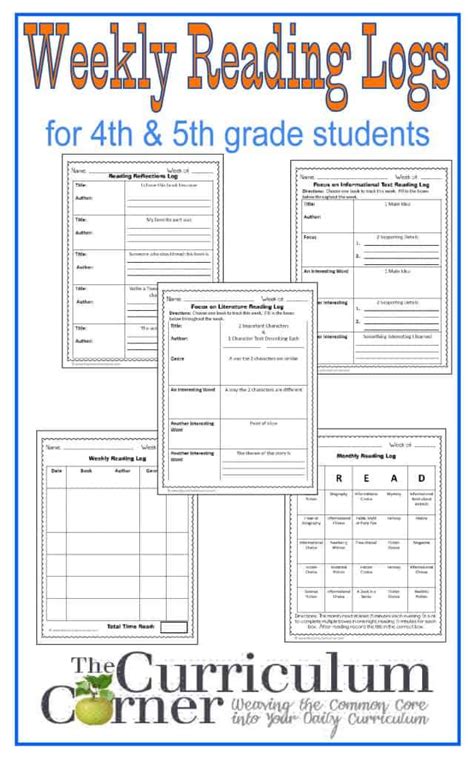 Weekly Reading Logs The Curriculum Corner 4 5 6