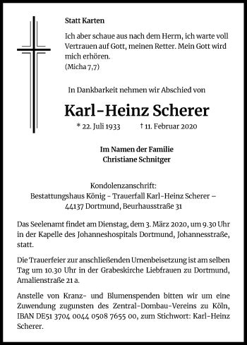 Traueranzeigen Von Karl Heinz Scherer WirTrauern