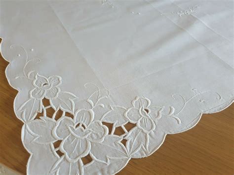 Vintage White Square Lace Tablecloth 100 Cotton 36 83 Etsy